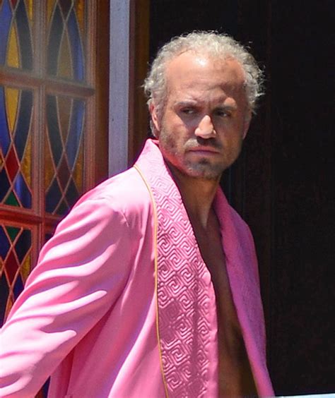 Edgar Ramirez As Gianni Versace In A Pink Robe On Set Of American Crime