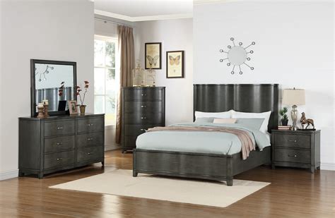 Queen Size Bed Dresser Mirror Nightstand 4pc Bedroom Set Modern Contemporary Wooden Hb Set