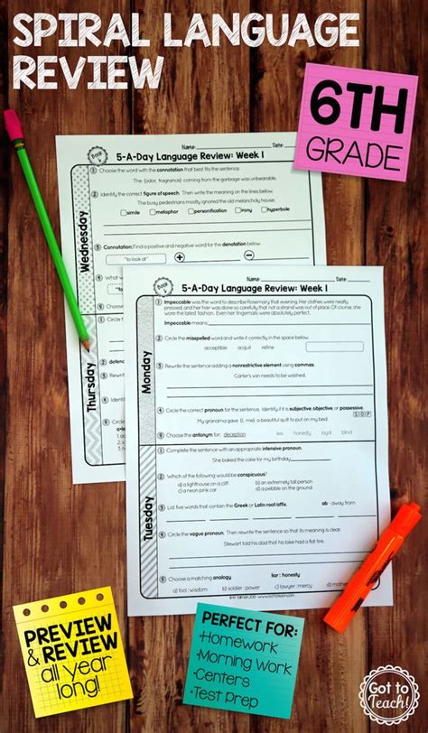 Need to analyze the scarlet letter or to kill a mockingbird for english class, but fumbling for the right vocabulary and concepts for literary devices? 6th Grade Daily Language Spiral Review Morning Work ...