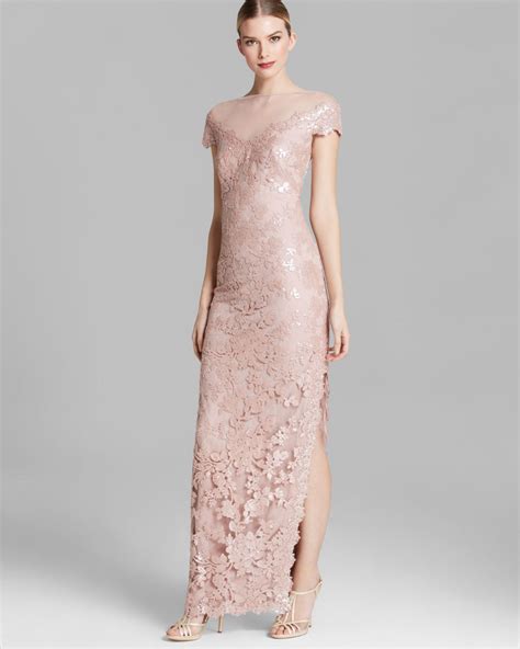 Lyst Tadashi Shoji Shoji Gown Illusion Neckline Sequin Lace In Pink