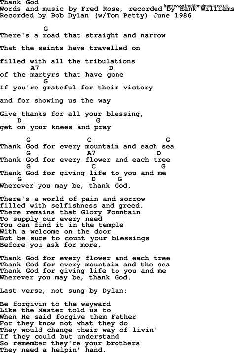 Bob Dylan Song Thank God Lyrics And Chords