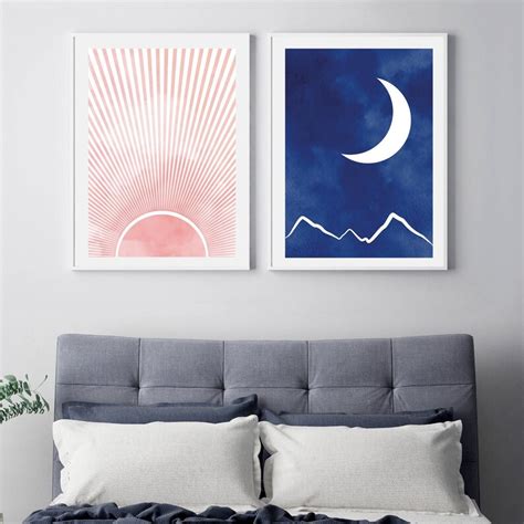 Sun Moon Wall Art Vibrant Wall Art Sun And Moon Print Blush Etsy