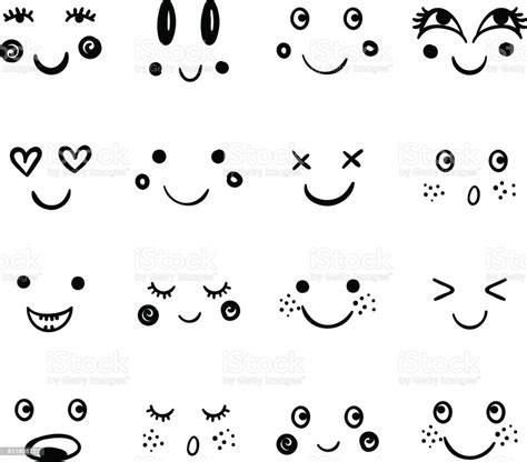 Vector Cute Emoji Doodle Cartoon Emotion Happy Face Smile Stock Vector