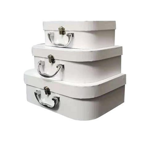 Plain Ivory White Cardboard Suitcase T Box With Metal Handle Set