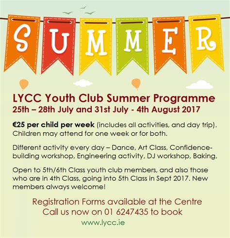 Lycc Youth Club Summer Camp Now Taking Bookings Leixlip Youth