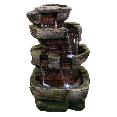Sunnydaze Decor 24 In Tiered Stone Water Fountain With Led Lights Dw