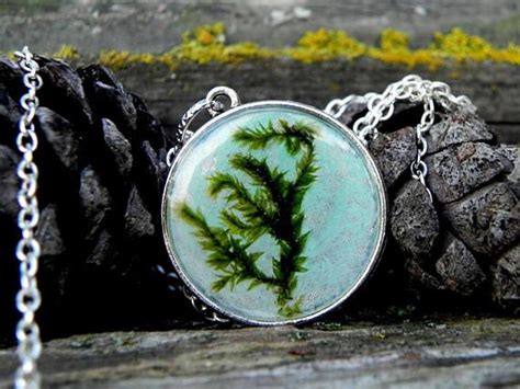 Green Moss Plant Double Sided Necklace Resin Pendant Etsy Gifts For