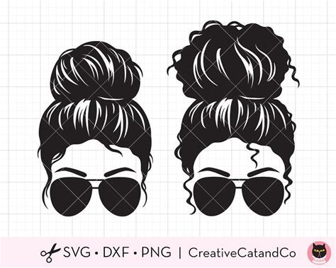 Messy Bun With Sunglasses Silhouette Svg Files Creativecatandco