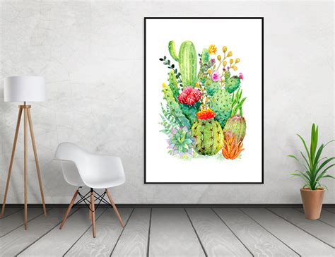 Cactus Art Print Succulents Cacti Boho Wall Art Original