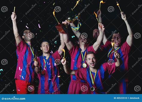 Soccer Players Celebrating Victory Stock Photo Image Of Football