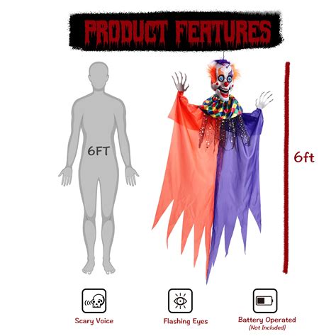 Wbhome Halloween Animated Prop 6ft Life Size Hanging Clown With Creepy