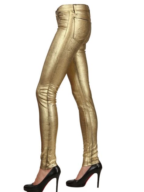 J Brand Metallic Coated Stretch Denim Jeans In Gold Lyst