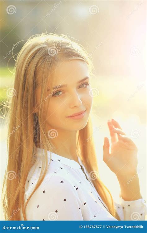 Blonde Cute Girl On Sunny Day Stock Image Image Of Girl White 138767577
