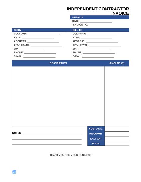 Independent contractor (1099) invoice template