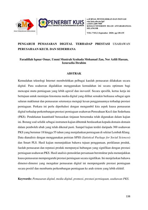 Siaran akhbar prestasi perusahaan kecil dan sederhana (pks) 2018. (PDF) Pengaruh Pemasaran Digital terhadap Prestasi ...