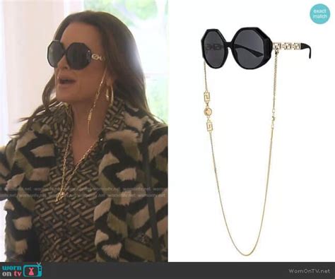 Kyles Black Geometric Print Blouse And Coat On The Real Housewives Of Beverly Hills Outfit