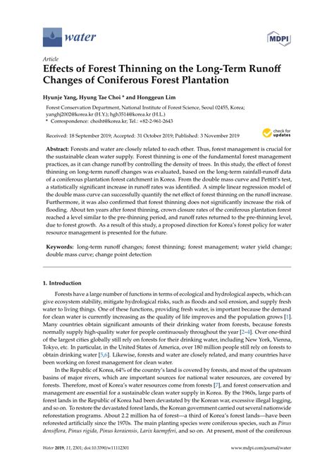 Pdf Effects Of Forest Thinning On The Long Term Runoff Changes Of