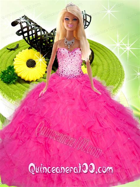 Hot Pink Gown For Barbie Doll With Beading And Ruffles Quinceanera 100