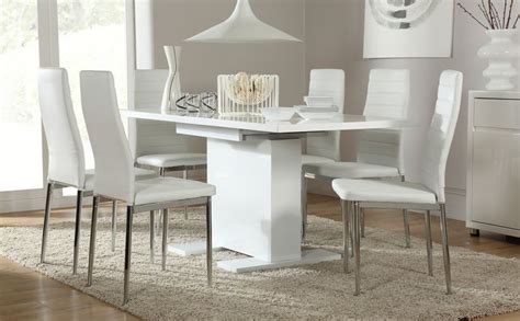 Ligne roset by thibault desombre, ava white round to oval extending dining table. Osaka & Lunar White Extending High Gloss Dining Table & 4 ...