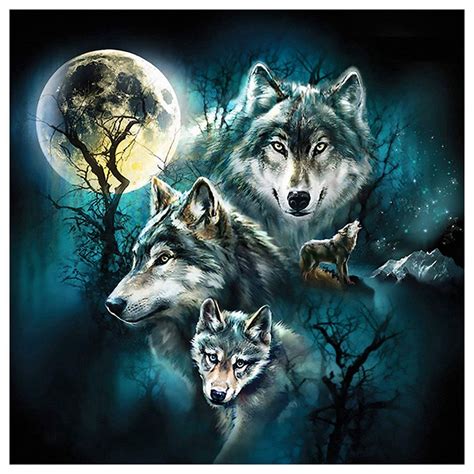5D Diamond Painting Full Square Drill 4 Wolf and Moon Wall Arts 3D DIY