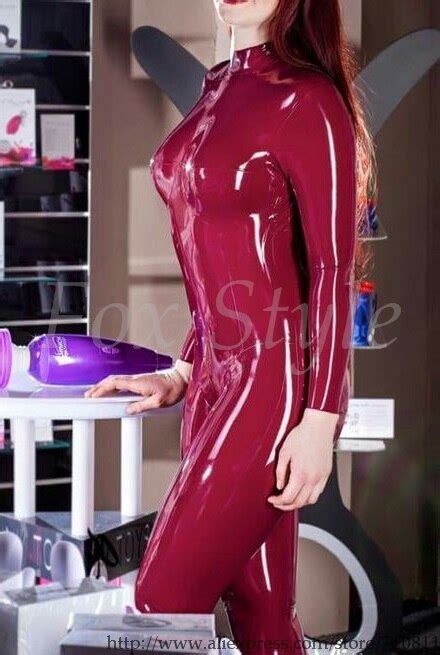 Women S Latex Rubber Catsuits Fashion With Back Zip In Dark Red With