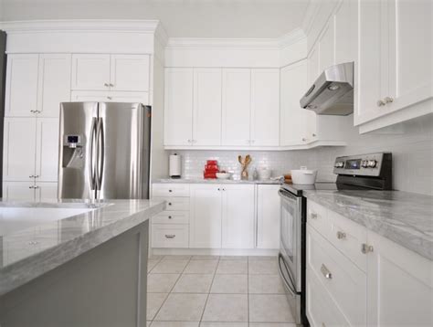 White Kitchen Cabinets With Marble Countertops Contemporary Kitchen