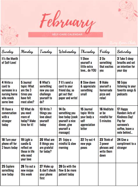 February Self Care Calendar And Quotes Care Calendar February Ideas