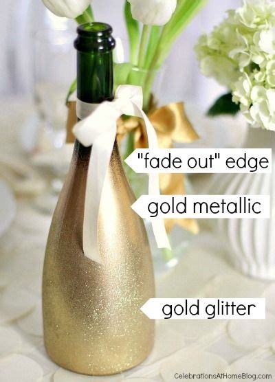 Empty wine bottle spray adhesive glitter. DIY Ombre Style Gold-Glittered Bottle | Glitter champagne bottles, Glitter wine bottles, Painted ...