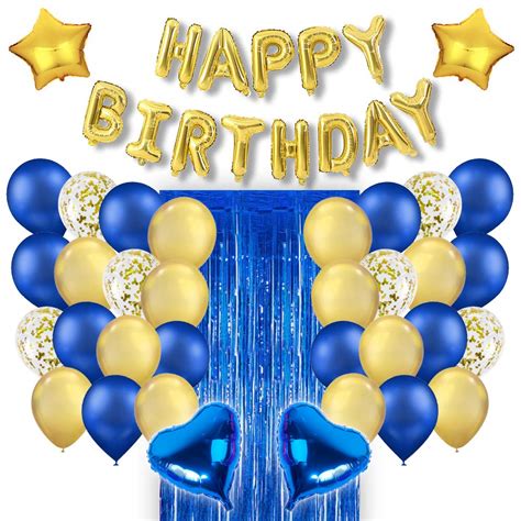 Buy Sharson Blue Birthday Party Decorations With Gold Happy Birthday Balloons Banner Blue Gold