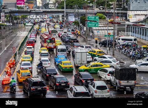 Rush Hour Big Heavy Traffic Jam In Busy Bangkok Thailand Stock Photo
