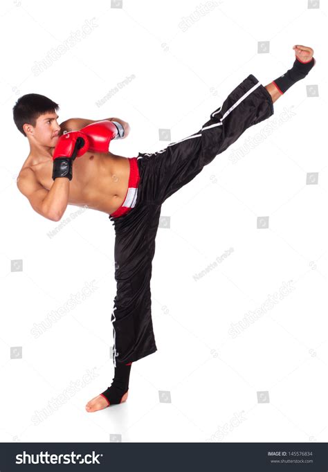 Young Handsome Male Caucasian Kickboxer Wearing Stock