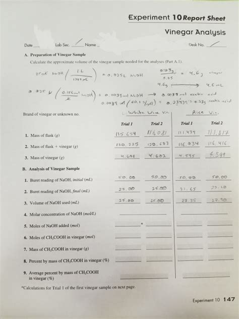 Lab Report Template Chemistry Professional Solved Experiment 10 Report