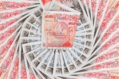 50 Pound Sterling Bank Notes Closeup View Business Background Luxury