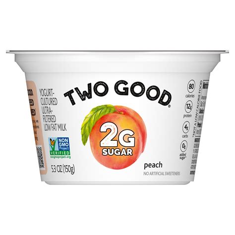 Two Good Lower Sugar Peach Flavored Low Fat Greek Yogurt Cultured