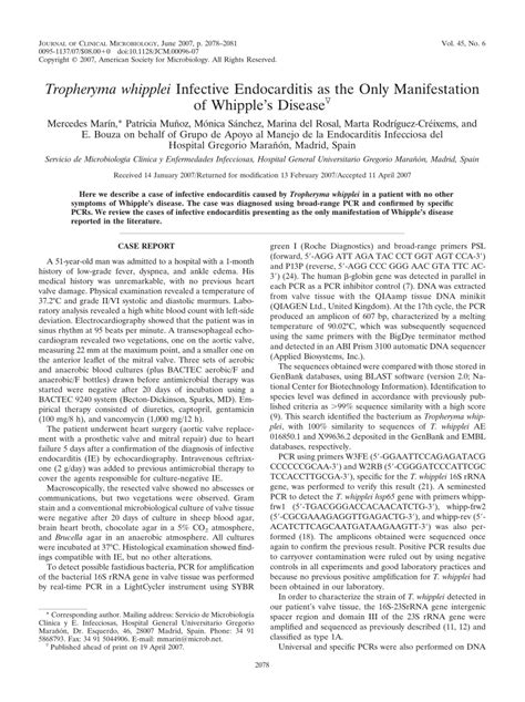 Pdf Tropheryma Whipplei Infective Endocarditis As The Only