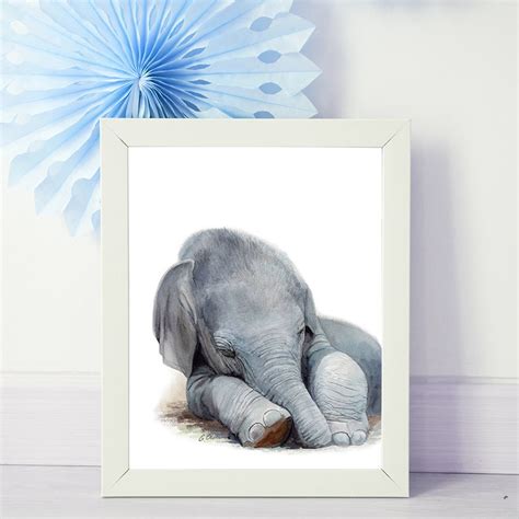 Aquarell Elefant Baby Elefant Kinderzimmer Wand Kunst Etsy