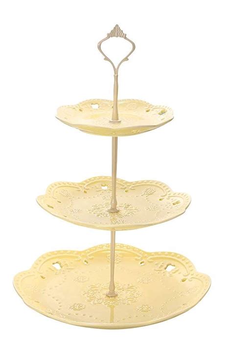 3 Tier Ceramic Cupcake Stand Elegant Embossed Porcelain