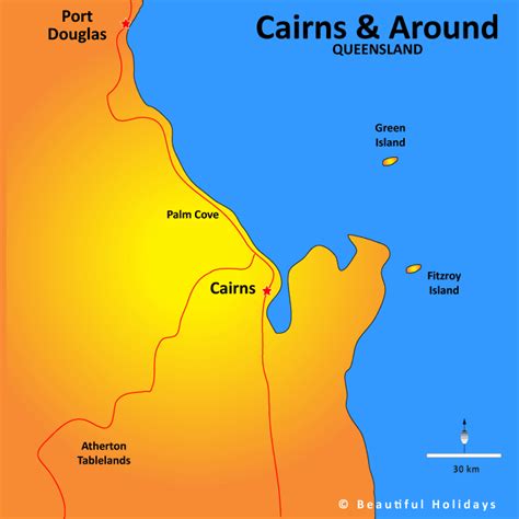 Cairns Map Showing Attractions And Accommodation
