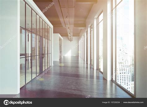 Office Corridor Glass Walls Front Toned — Stock Photo