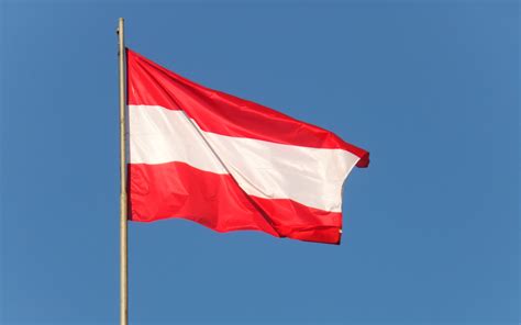 Download Wallpapers Austria Flag On Flagpole Blue Sky Europe
