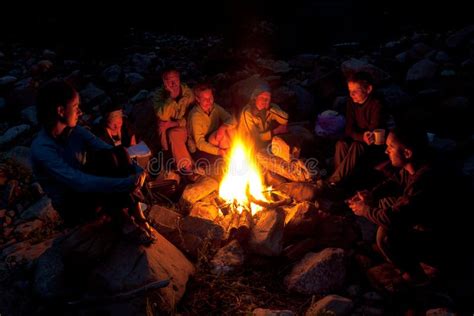 People Near Campfire In Forest Stock Image Image Of Backpacker