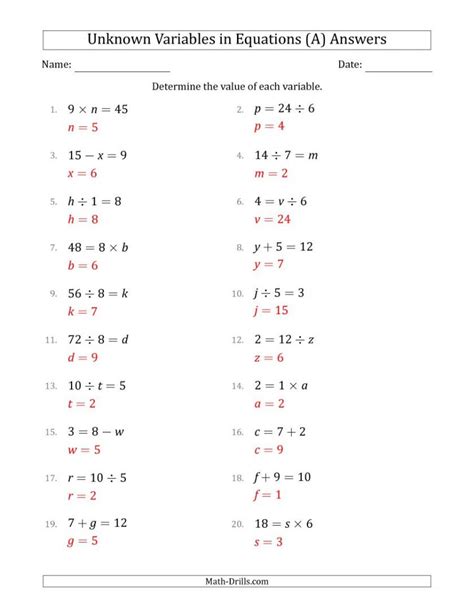Elementary Algebra Variable Expressions Worksheet Evaluating One