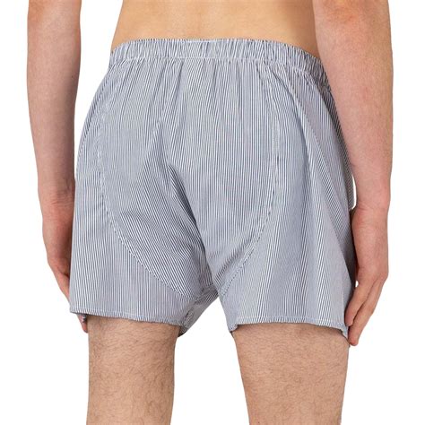 Sunspel Navy Blue Pinstripe Cotton Poplin Boxer Shorts Baltzar