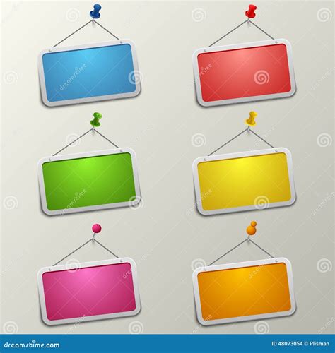 Colorful Blank Labels With Pins Template Stock Vector Illustration Of