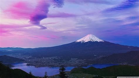 Hd Wallpaper Mount Fuji Volcano Mountains Overcast Snowy Peak Sky