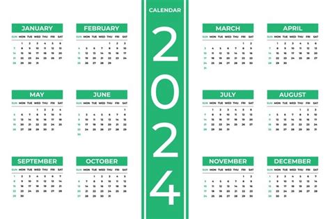 Plantilla De Calendario De 2024 En Inglés Sencillo Vector Premium