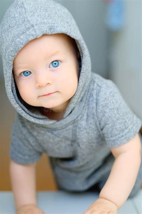 Baby Boy With Blue Eyes Stock Photo Image Of Happy Cheerful 85926152