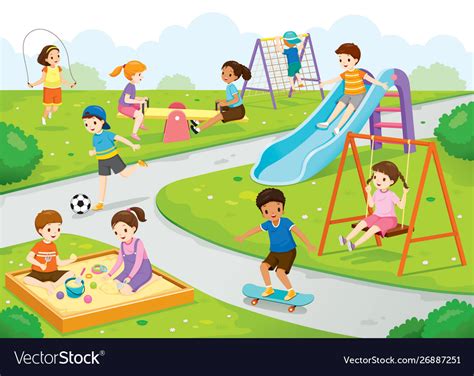 Happy Children Playing Joyfully On Playground Vector Image