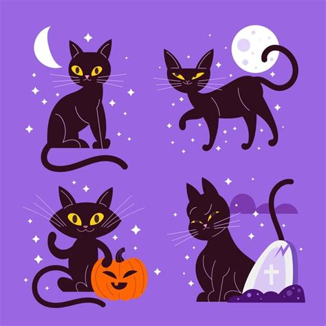 Premium Vector Hand Drawn Halloween Black Cats Collection