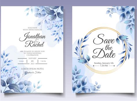 Elegant Floral Wedding Invitation Template In Classic Blue By Yekti Eka